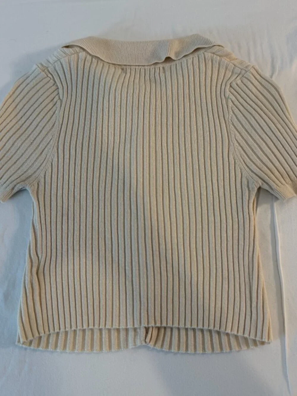 Urban Outfitters Rib Knit Polo Cardigan Women's S Cream Short Sleeve Button Up